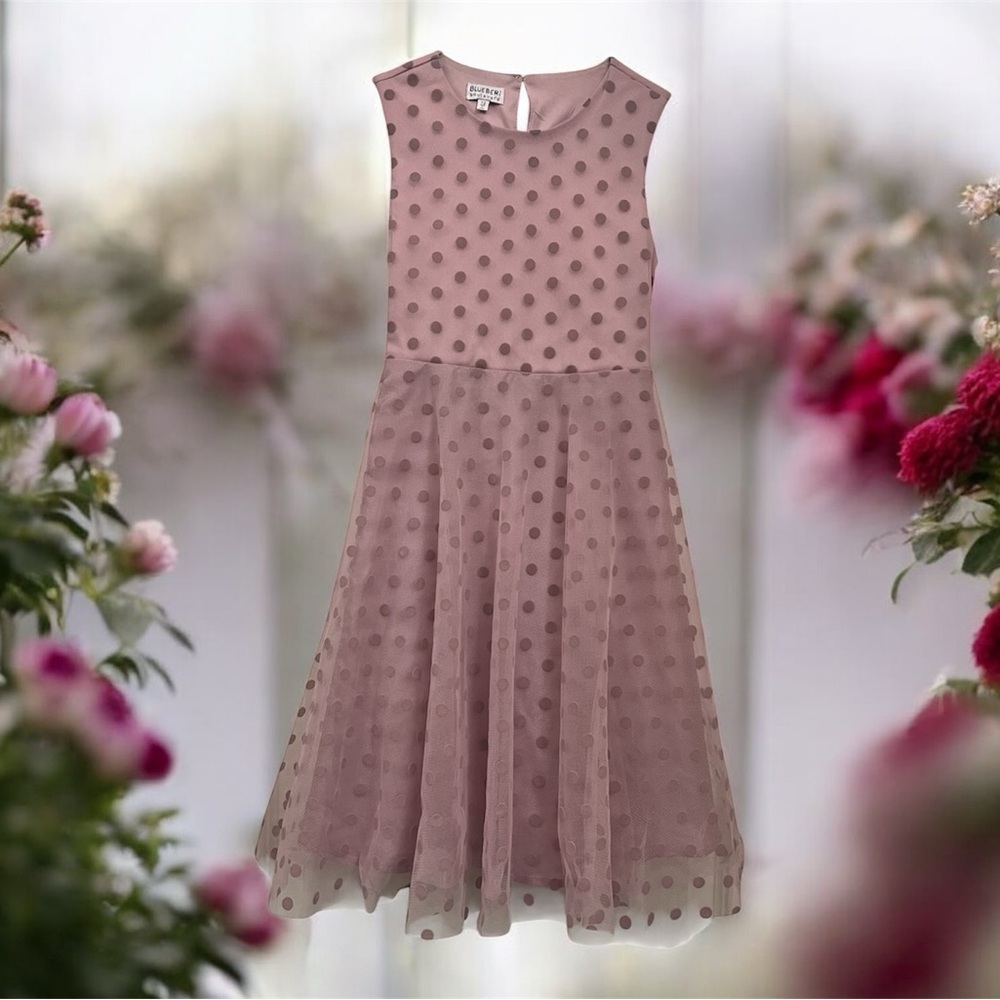 Blueberi Boulevard Lavender Polka Dot Tulle Dress Girls 12